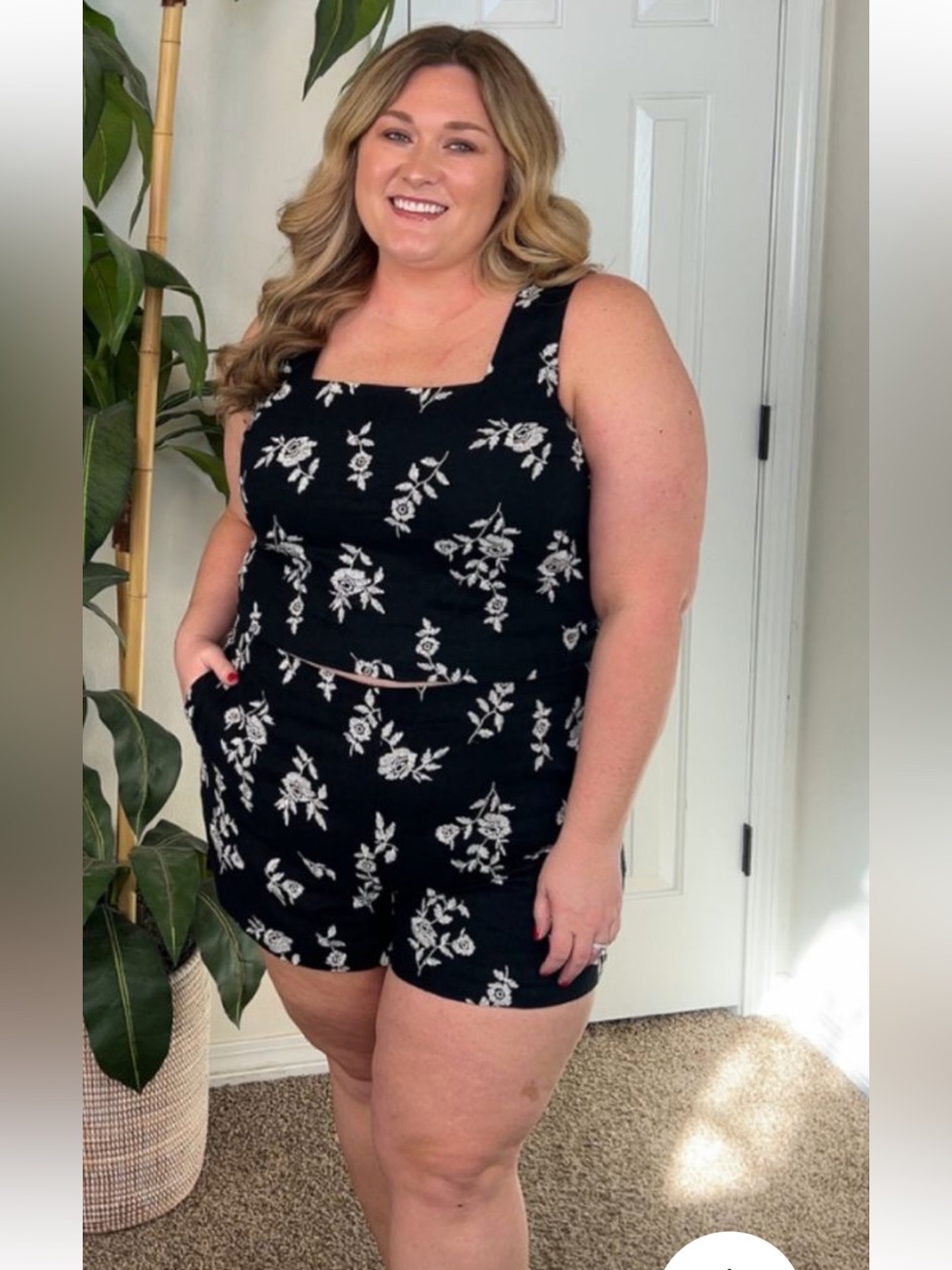 Abercrombie and Fitch Black Floral Cropped Tank & High-Waist Shorts Set